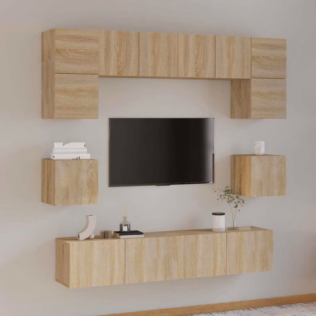 Set di 8 pezzi Mobili Porta TV vidaXL in Legno Multistrato e MDF Colore Marrone Rovere Sonoma con Montaggio a Parete per Soggiorno