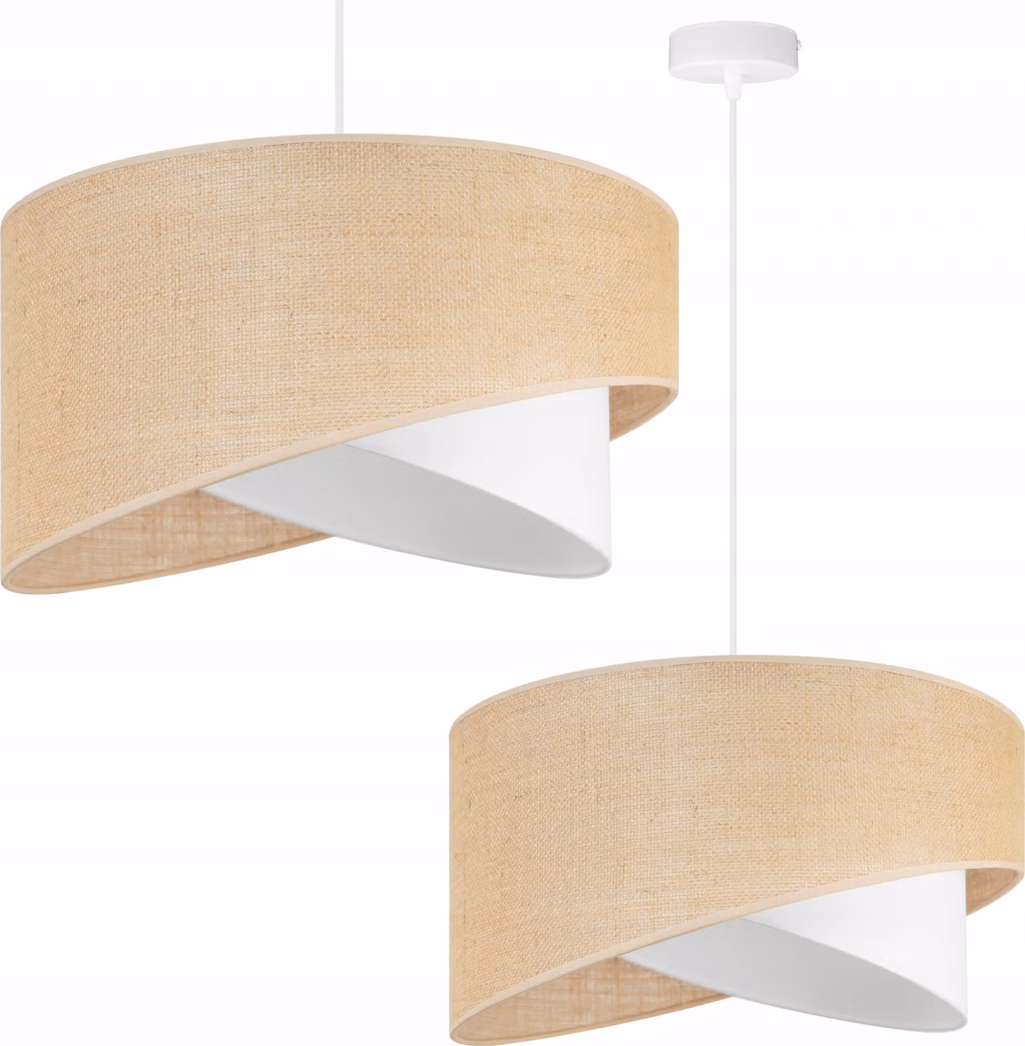 Lampada a sospensione con paralume bianco in juta – Lampada a sospensione Lampadario Lampada da soffitto in stile boho per soggiorno e sala da pranzo