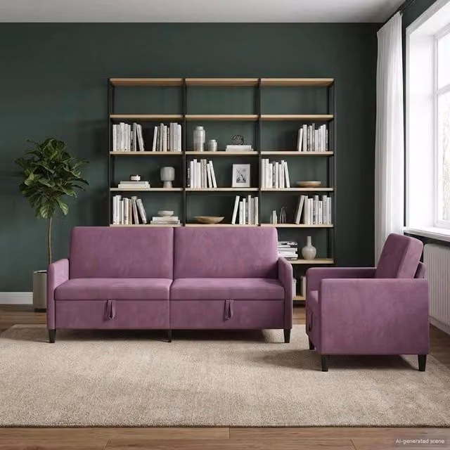 Set di Divani con Storage 2 pz Viola Poliestere 3429259