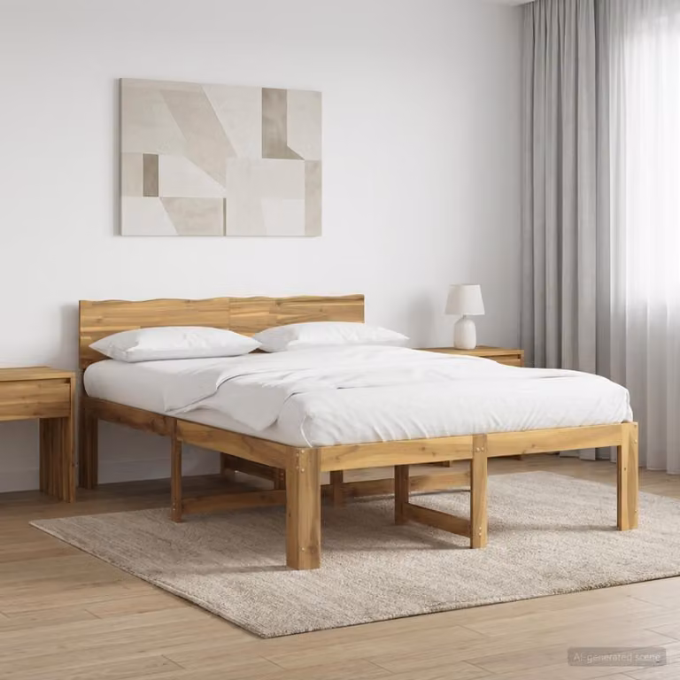 Letto matrimoniale con testiera ROSTOCK vidaXL in legno di acacia bianco L 120 cm x P 200 cm