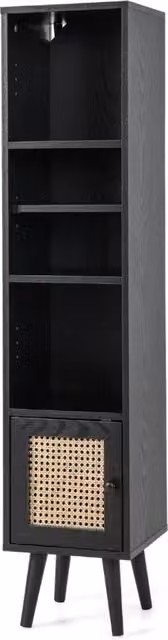 Mobile colonna portaoggetti stretto lotto di 1 29,5 x 29,5 x 137 cm spazio di archiviazione elevato stile boho finitura naturale in legno nero 20_0012694