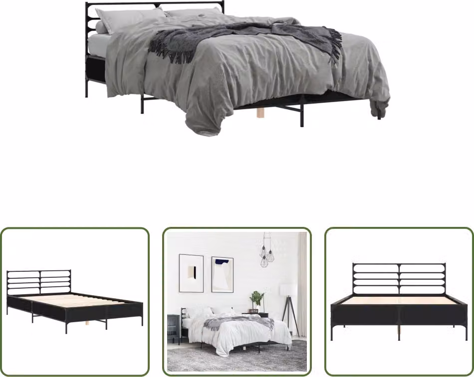 The Living Store Struttura letto nera 120x200 cm in legno e metallo