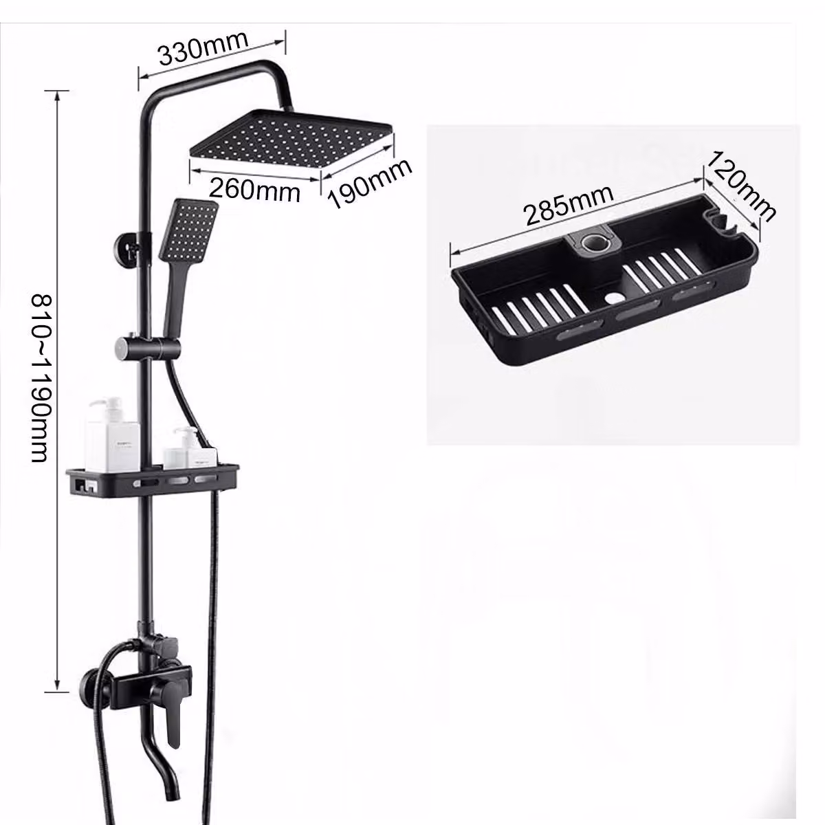 Set completo per doccia da bagno - Miscelatore doccia a 2 vie con soffione a pioggia e miscelatore per bidet - Ottone - Miscelatore acqua calda/fredda - Ripiano - Finitura bronzata nera