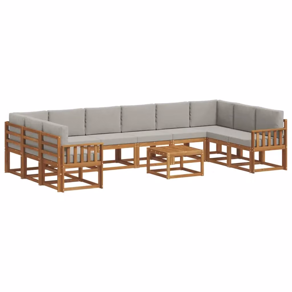 Set di divani da esterno vidaXL in legno di acacia con cuscini grigi e tavolino da giardino 11 pezzi – 2