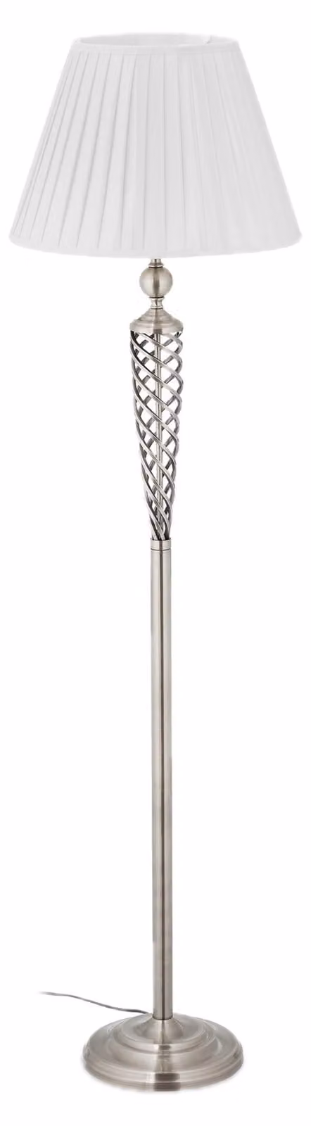 Lampada da terra Relaxdays in stile antico, paralume in tessuto, base decorativa in metallo, E27, lampada da salotto, A x P: 157 x 42 cm, argento/bianco