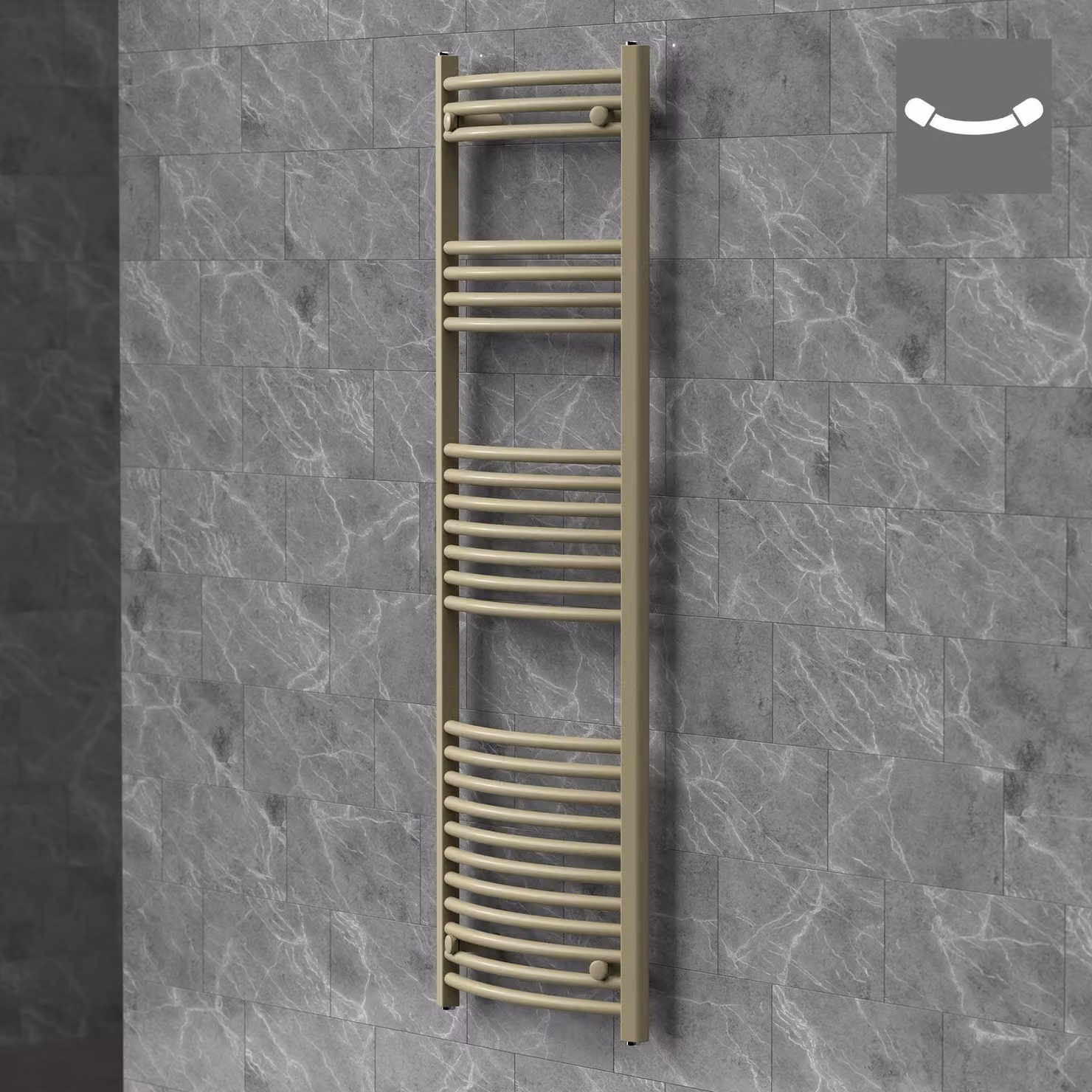 Asciugamani radiante LuxeBath Sahara, 500x1500 mm, beige. Radiatore per bagno con attacco laterale, asciugamani radiante curvo, porta asciugamani, radiatore da parete per bagno