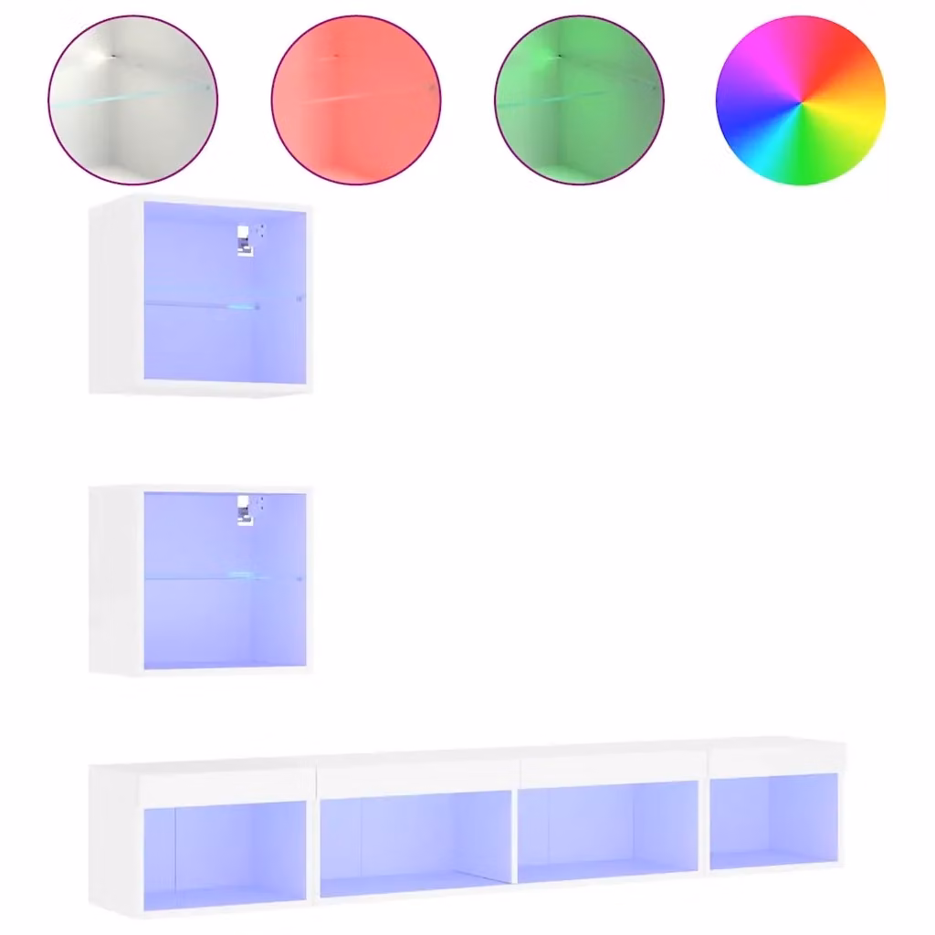Mobile TV a muro VIDAXL moderno in legno bianco lucido con illuminazione LED integrata e scomparti multimediali – 2