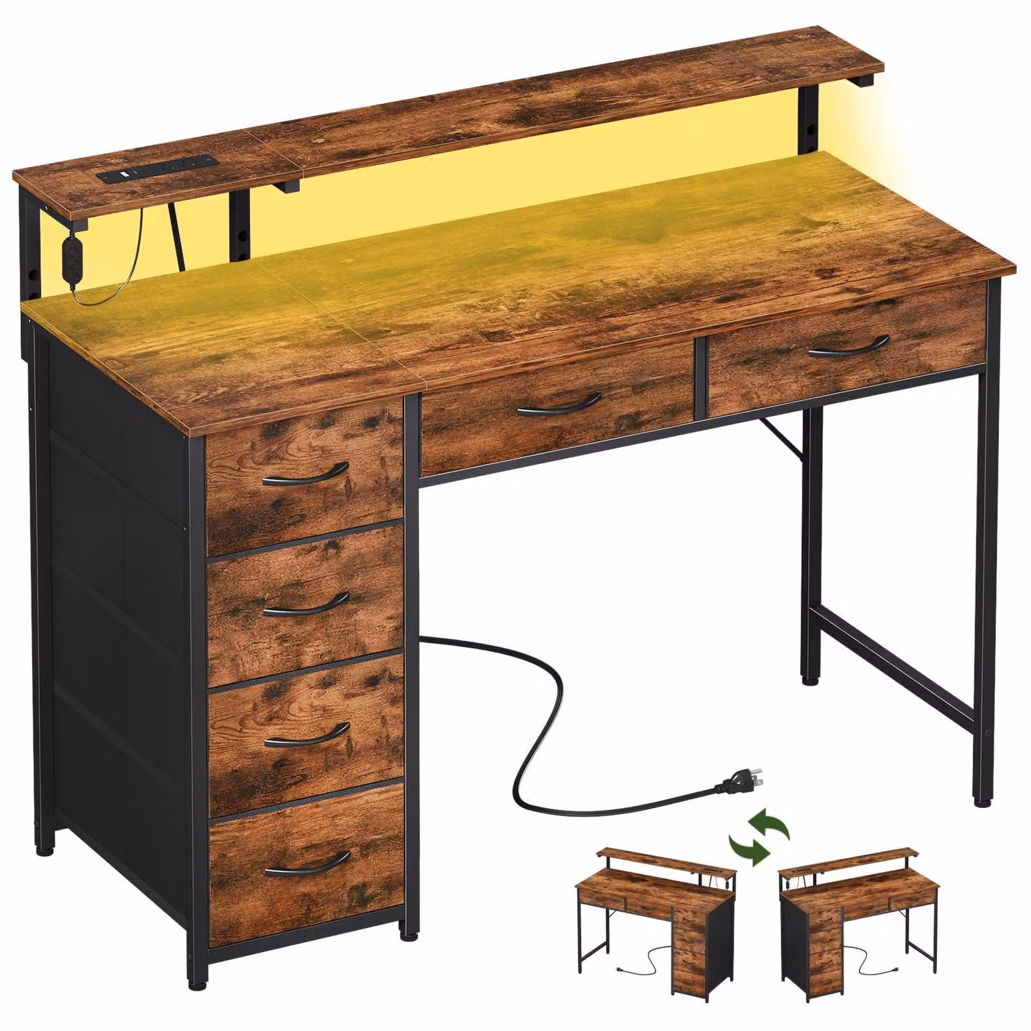 Scrivania Bureau Met 6 cassetti - Struttura in metallo marrone e piano in legno composito - 100 x 48 cm