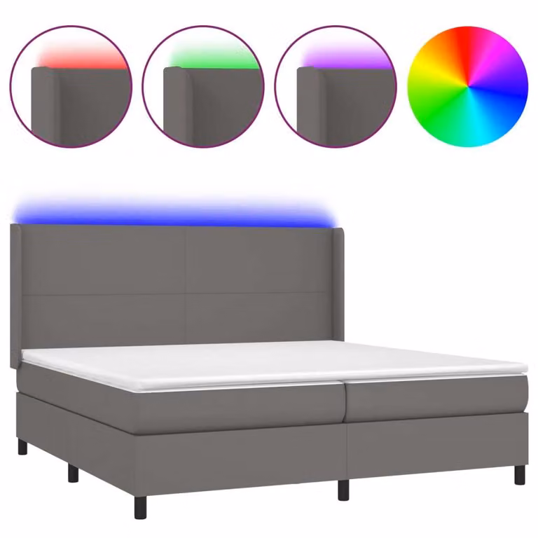 Giroletto Molle con Materasso e LED Grigio 200x200cm Pelle finta