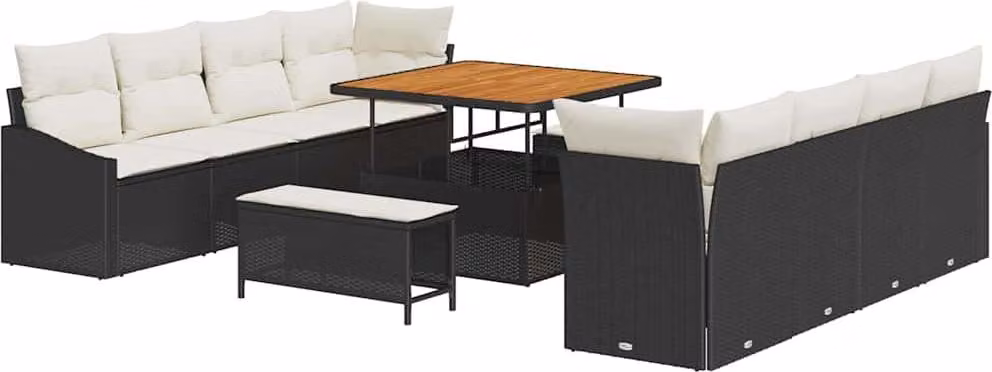 Set Divano da Giardino con cuscino 11 pcs Nero polyrattan