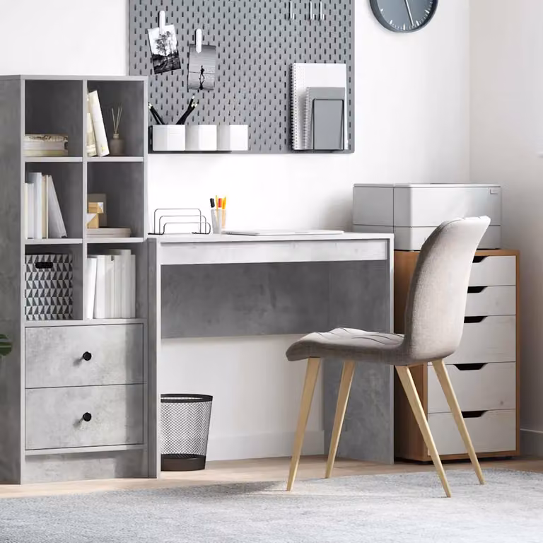 Scrivania minimalista vidaXL in MDF grigio, L 90 x P 40 x H 76 cm