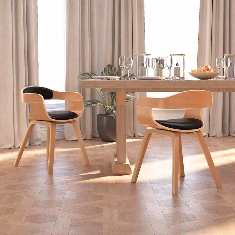 Set di 2 sedie da pranzo vidaXL in legno curvato e similpelle nere per cucina e sala da pranzo