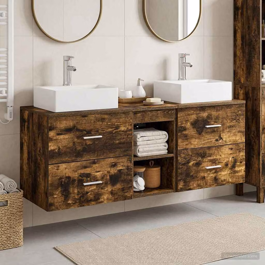 Set di 3 armadi da bagno moderni vidaXL in legno marrone, L/P/H: 129 x 41 x 79,5 cm