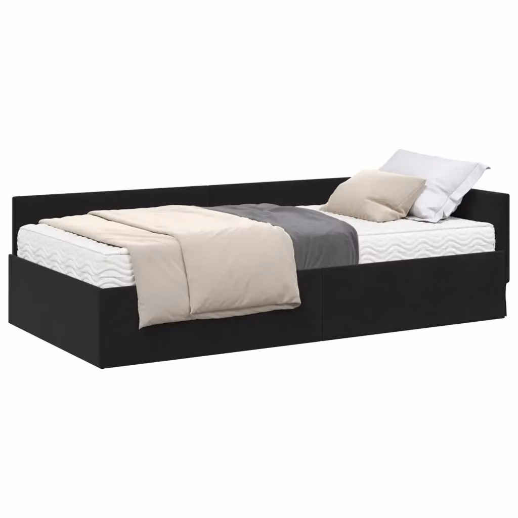Struttura Letto Angolare con 2 Materassi in Velluto Nero vidaXL L 200 x P 80 x H 57 cm – 2