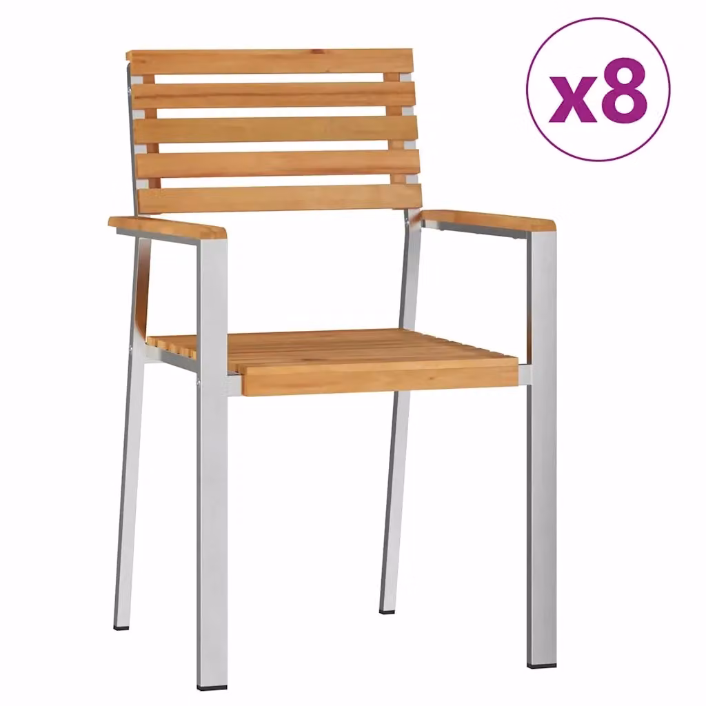 Set di 8 sedie da giardino moderne vidaXL in legno di teak oliato e acciaio inossidabile color argento con braccioli – 2