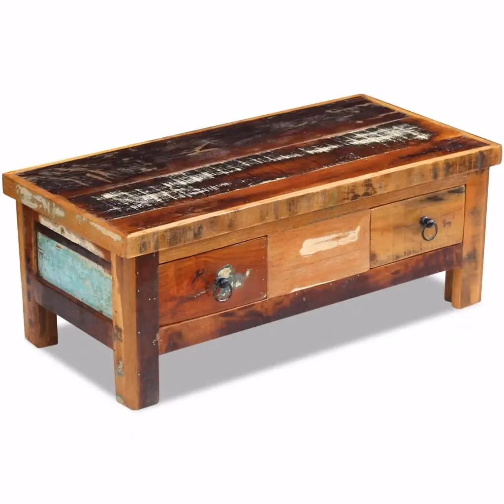 Tavolino da caffè rettangolare vidaXL in legno di teak, mango e acacia color marrone antico L: 90 cm, P: 45 cm, H: 35 cm – 2