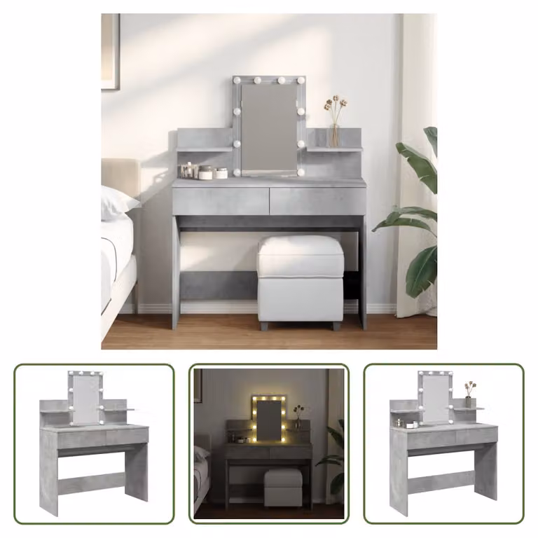 The Living Store Comodino con illuminazione LED grigio cemento 100x40x130 cm