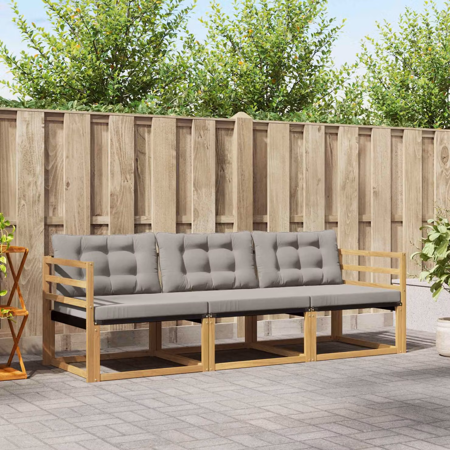 Set di divani da esterno vidaXL in legno di acacia con cuscini, Bianco, Grigio e Marrone