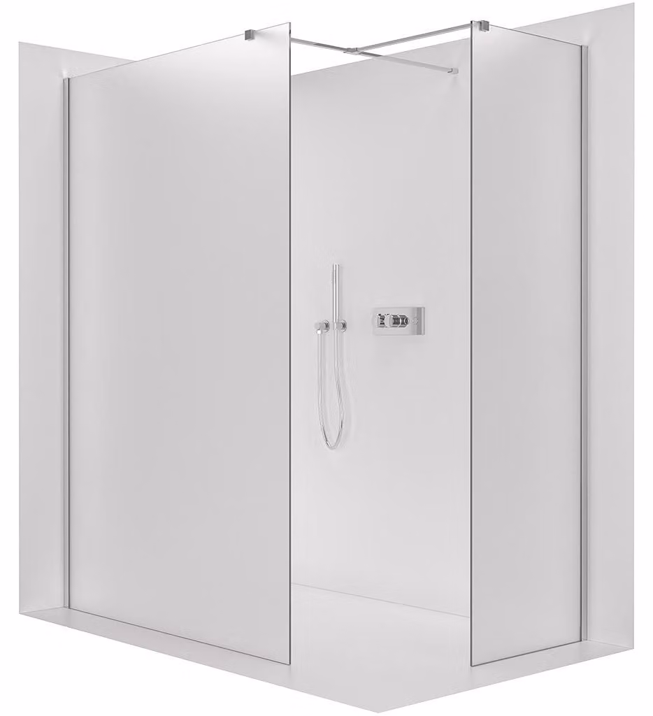 CERANO - Box doccia Walk-in Onyx T L/P - 8 mm - montante squadrato - cromato, vetro smerigliato - 140x110x200 cm