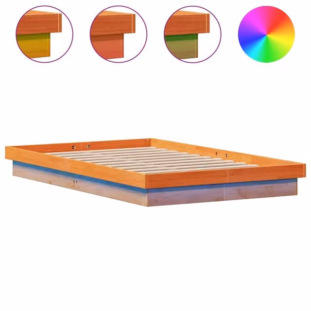Letto matrimoniale in legno massello di pino marrone cera con illuminazione LED e porta USB L/P: 120 x 200 cm