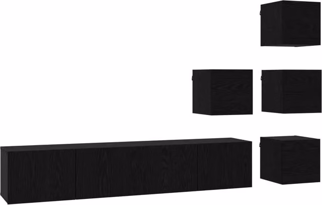 Set mobile TV 6 pz | Armadietto TV | Mobile Porta TV 80 x 30 x 30 cm Rovere Nero