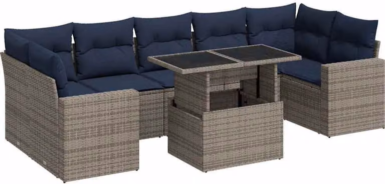 Set Divano da Giardino 8pz con Cuscini Grigio Polyrattan Acacia