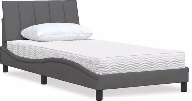 Letto con Materasso Hanko vidaXL in Tessuto Grigio e Bianco L/P/H: 100 x 200 cm – 1