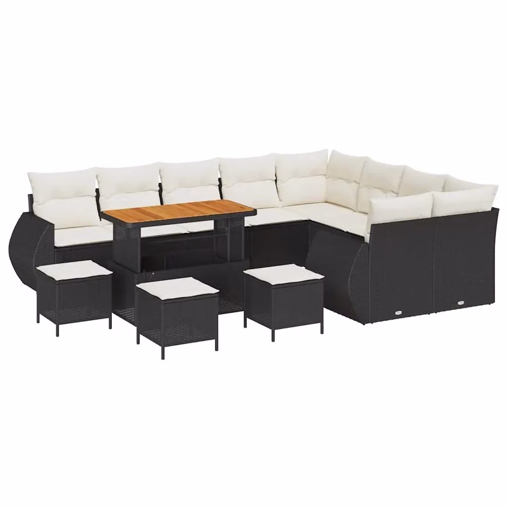 Set Divano da Giardino vidaXL a Forma di L con 13 Pezzi, Colore Nero e Beige, Struttura in Metallo e Cuscini Inclusi – 2