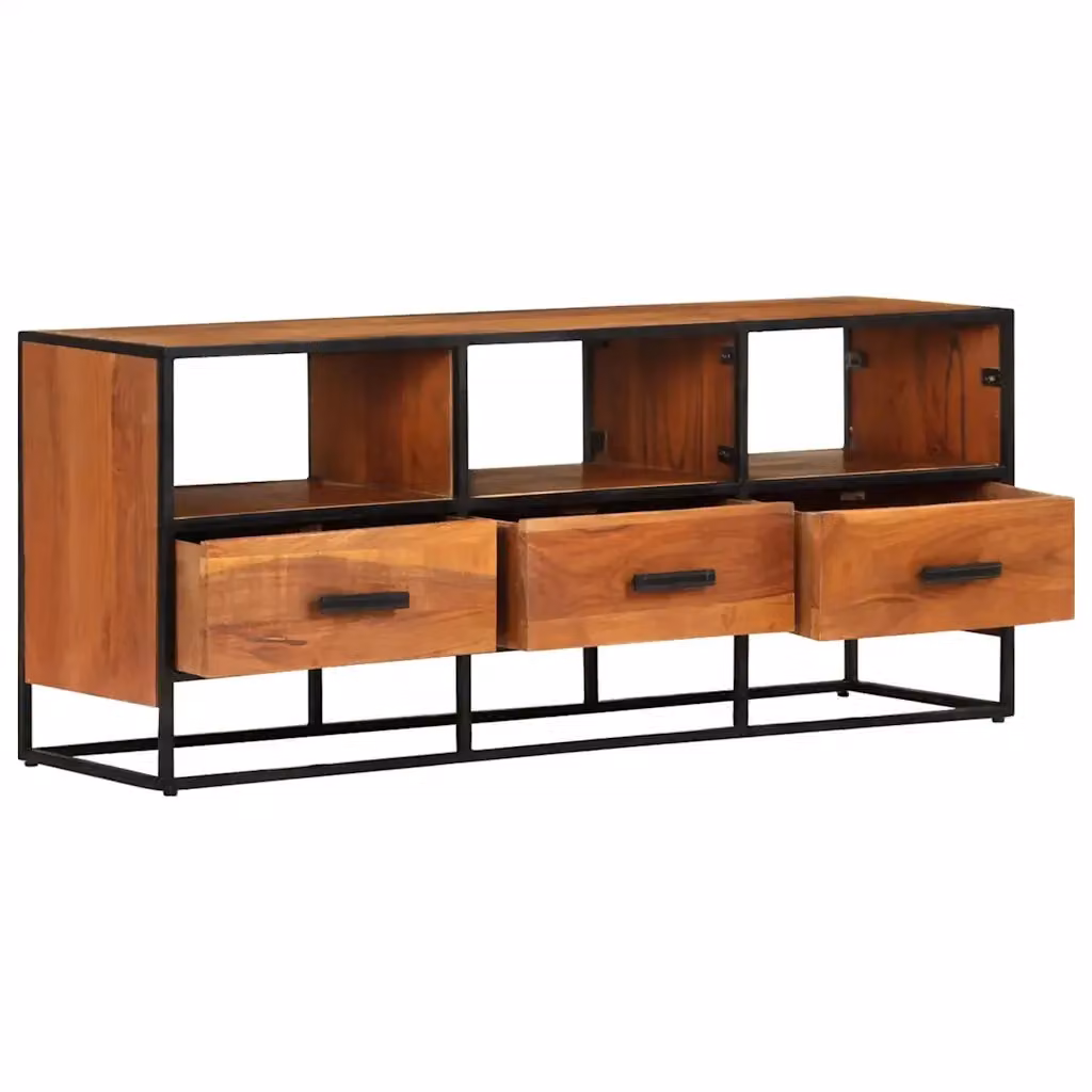 Mobile Porta TV Industrial vidaXL in Legno di Acacia e Metallo, Marrone, L 110 x P 30 x H 45 cm – 2