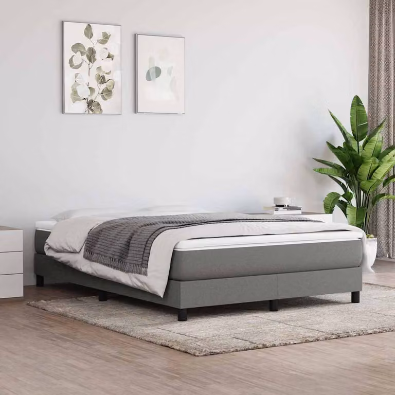 vidaXL Letto Ibrido con Giroletto a Molle e Materasso in Tessuto Grigio e Bianco L: 140 cm, P: 200 cm, H: 25 cm