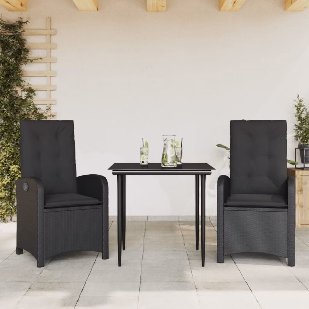 Maison Exclusive - Set da pranzo da giardino 3 pezzi con cuscini in polyrattan nero