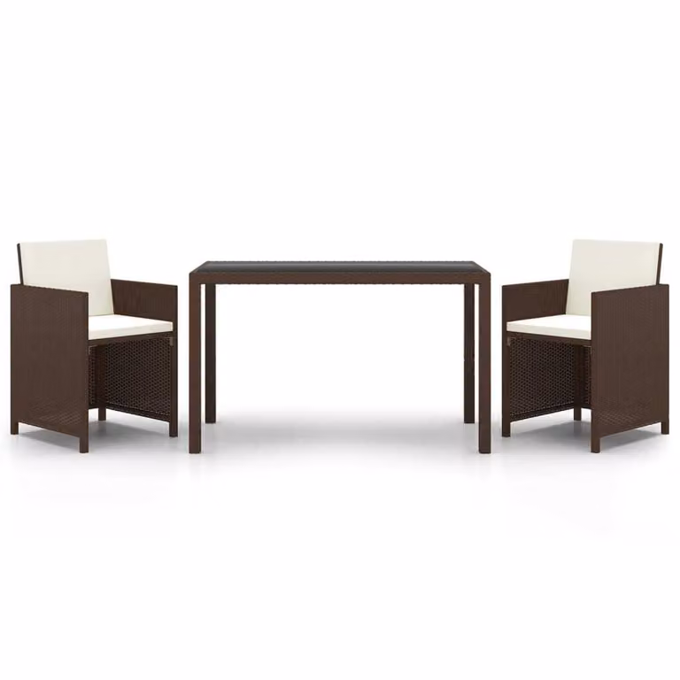 Set da Pranzo da Giardino 3 pz e Cuscini in Polyrattan Marrone