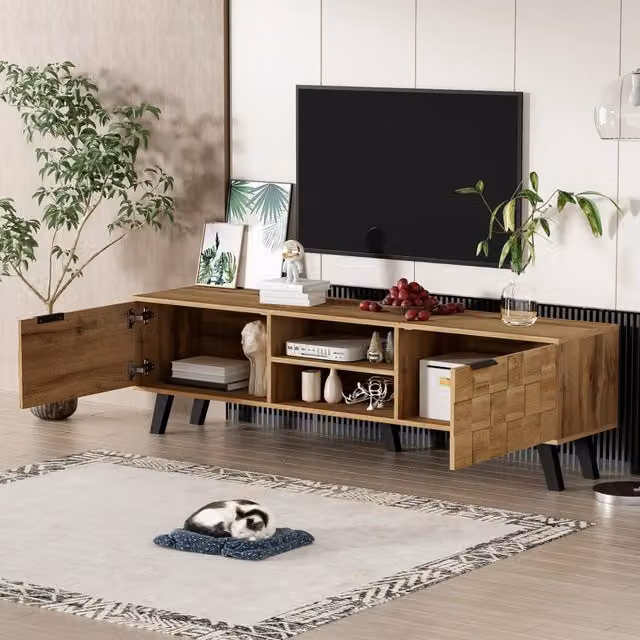 Mobile TV Mivray moderno color legno marrone con 2 ante e 2 vani aperti, L: 160.5 cm, P: 35.5 cm, H: 45 cm