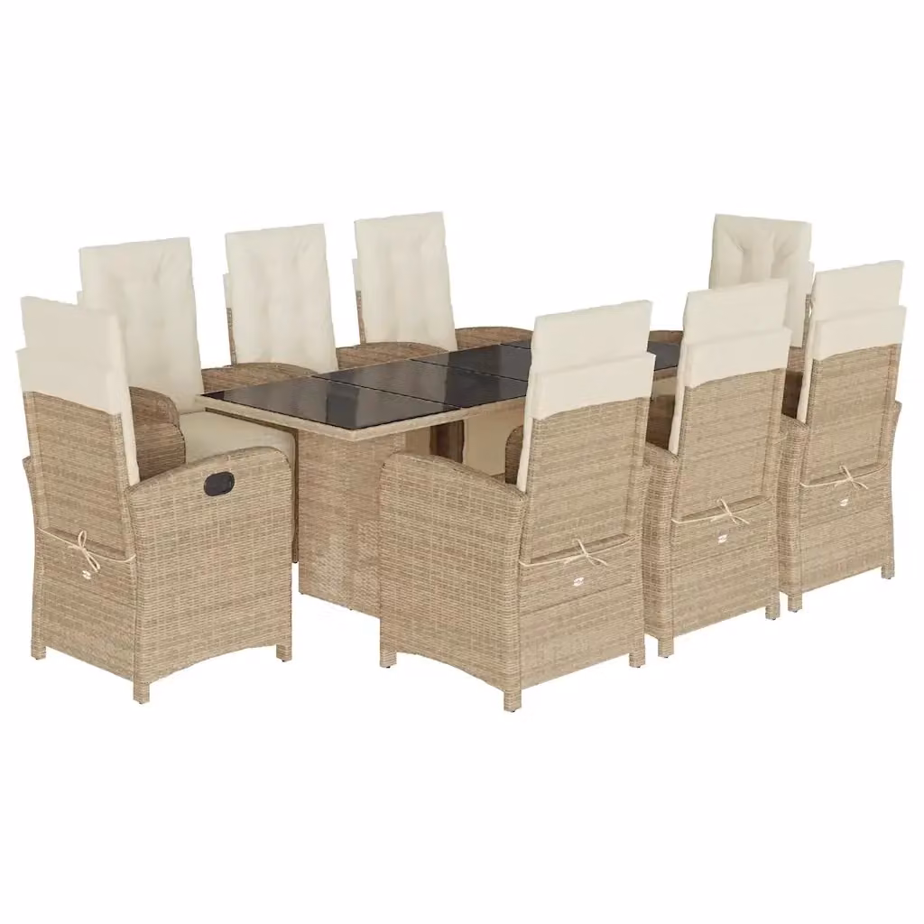 Set da pranzo da giardino vidaXL in polyrattan da 9 pezzi con cuscini beige e piano in vetro – 2