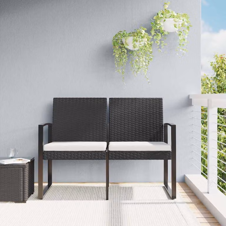 vidaXL Panca da Giardino a 2 Posti con Cuscini in Rattan e Metallo, Colore Nero/Antracite