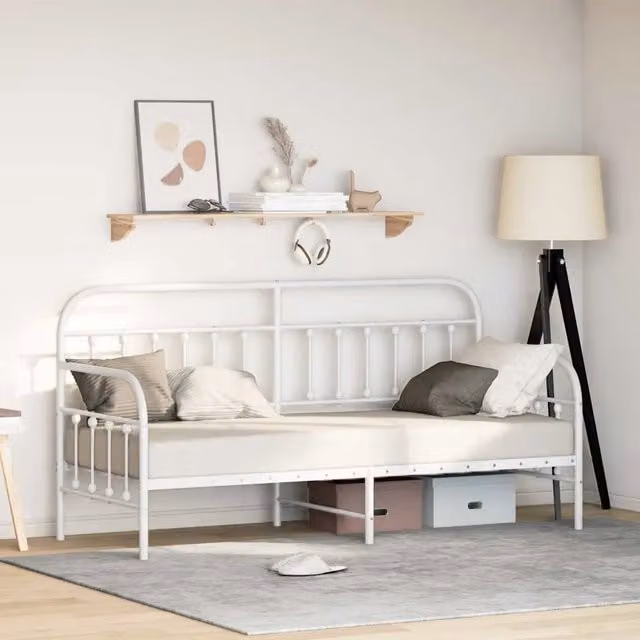 Struttura per letto di giorno moderna in metallo bianco vidaXL L: 196 cm, P: 79,5 cm, H: 110 cm – 1