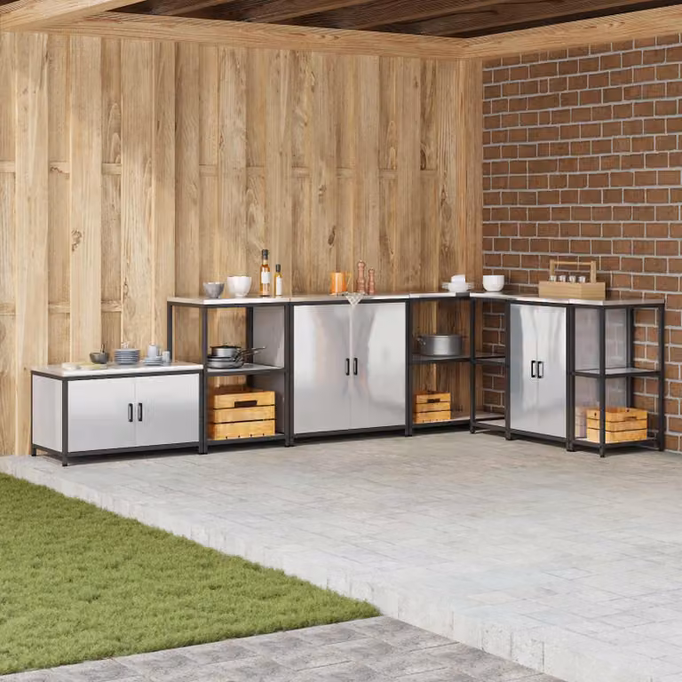 Armadietto da cucina e giardino vidaXL HATTEM moderno argento in metallo e MDF con ante a battente L/P/H: 60 x 50 x 92 cm