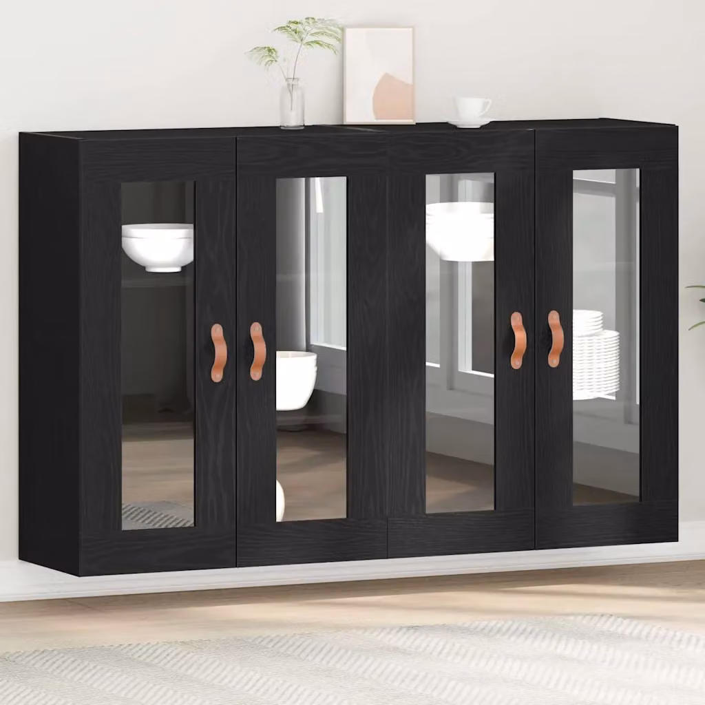 Set di 2 Armadi da Parete Moderni DESIGN IN in Rovere Nero con Ante in Vetro, L/P/H: 69,5 x 34 x 90 cm, CFW9074568 – 2
