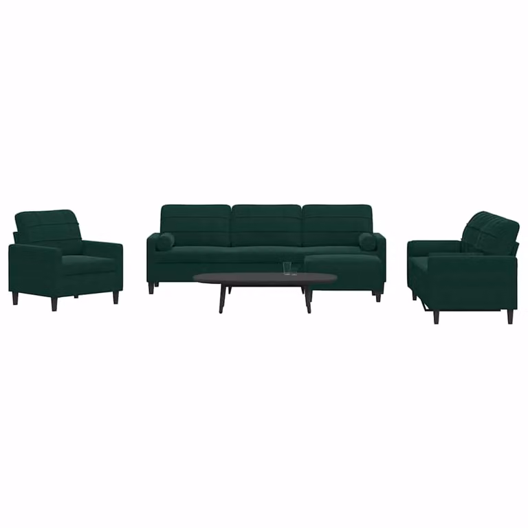 Set di divani moderno vidaXL in velluto verde con cuscini e pouf per soggiorno