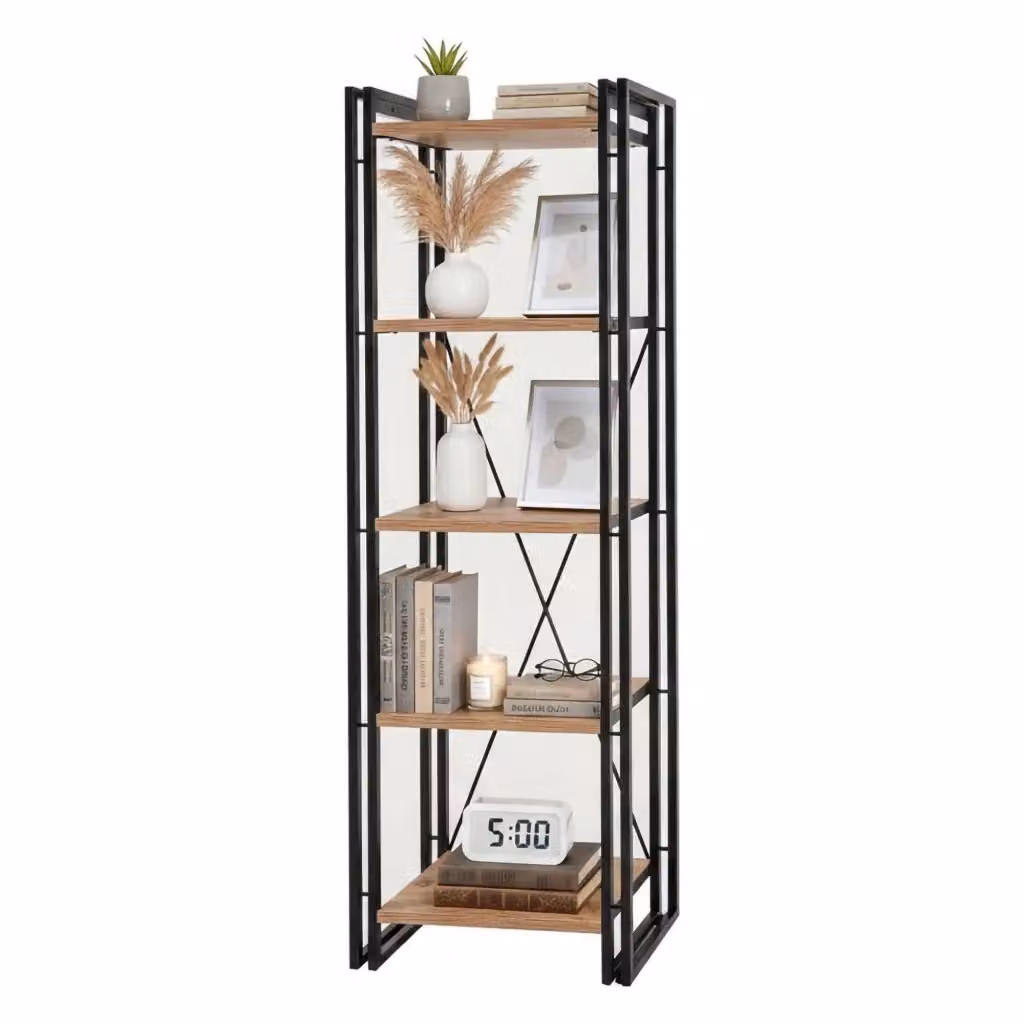 Libreria Demetria DMORA in legno e metallo, colore quercia e nero, L: 60 cm, P: 35 cm, H: 180 cm – 2