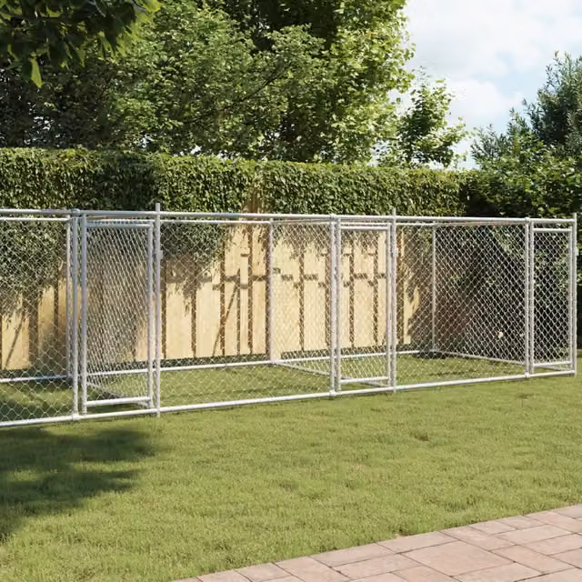Gabbia per cani con porte vidaXL in acciaio zincato grigio L: 8 m, P: 2 m, H: 1,5 m – 1