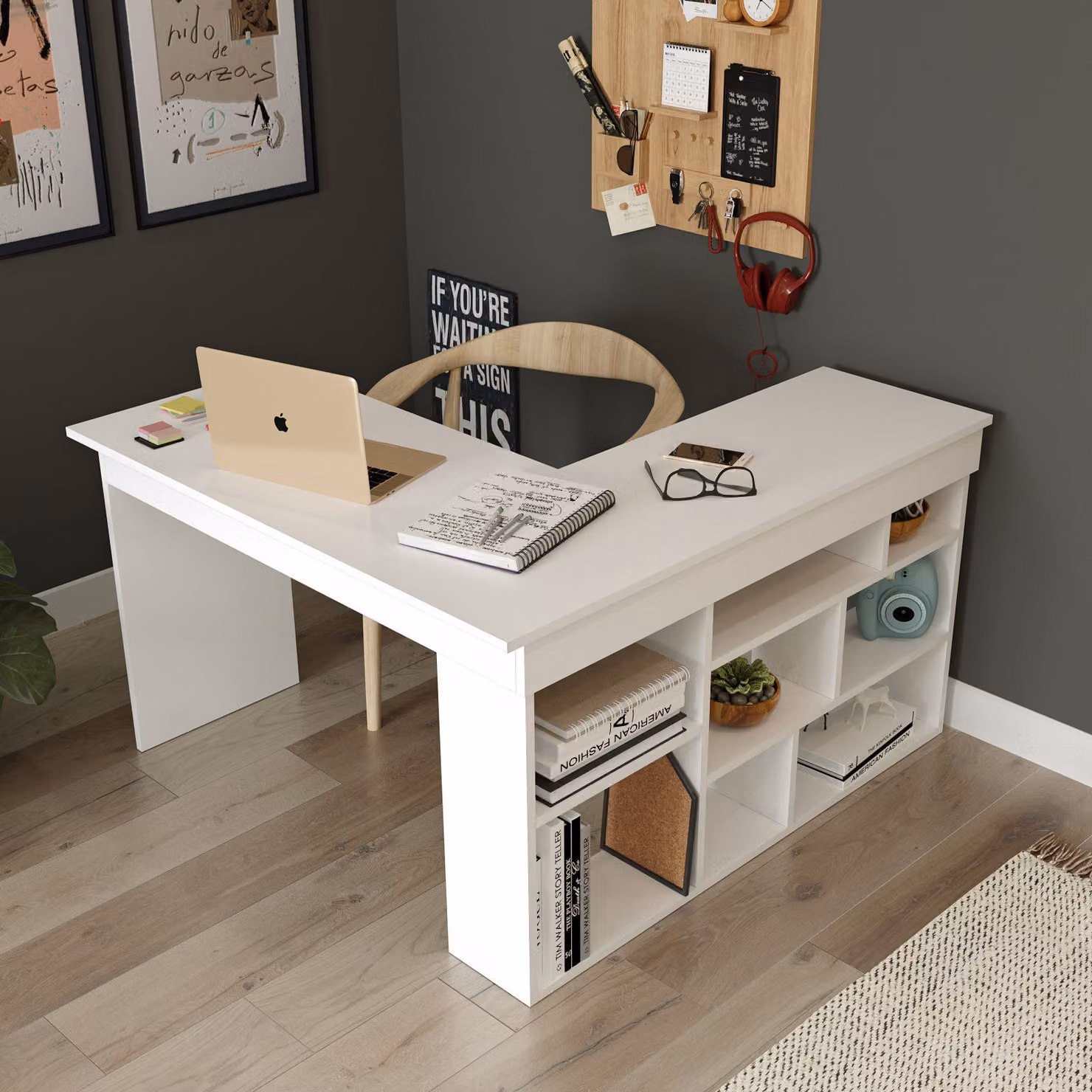Skye Decor, Ct5-W, scrivania, 100 % MELAMINE COATED SLIPBOARD, bianco, 129 x 120 x 72 cm