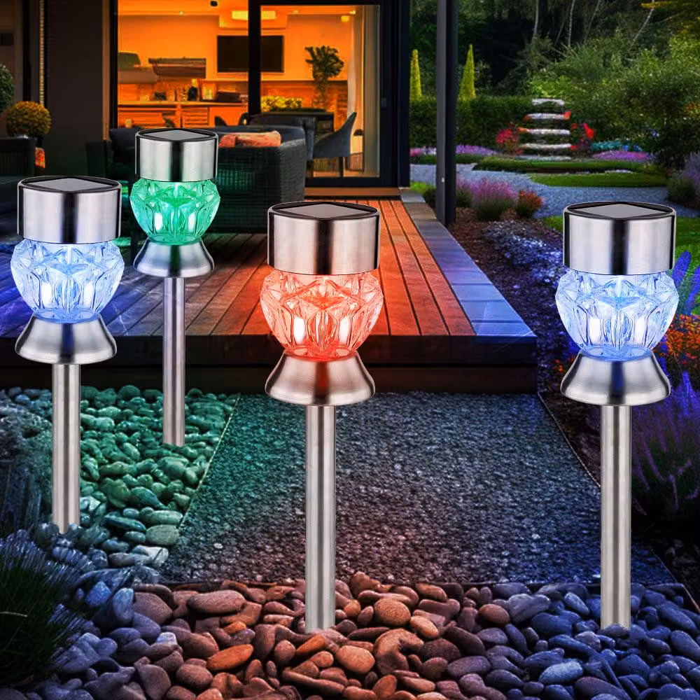 4 luci solari a LED RGB, con decorazioni a cristallo, in acciaio inossidabile, altezza 35 cm