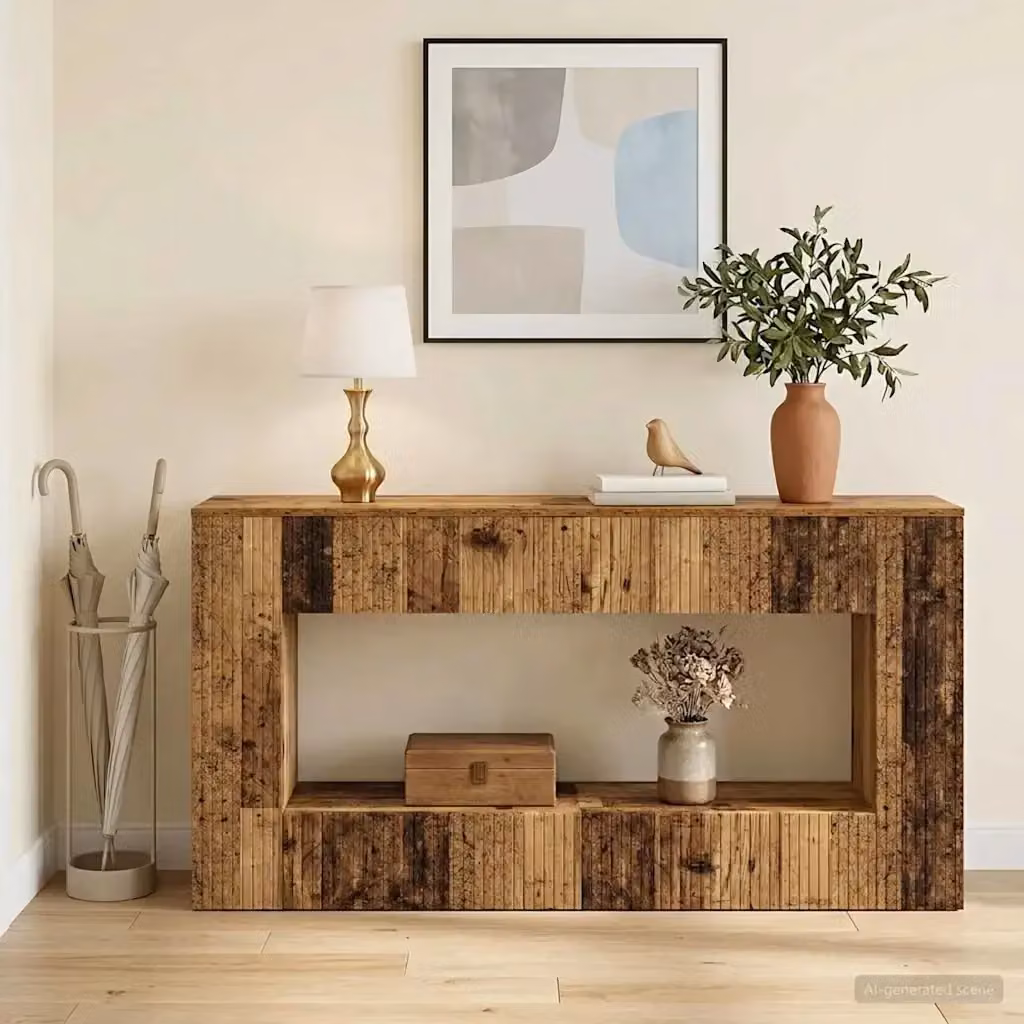 Tavolo Consolle Design In in Legno Vecchio Marrone con Effetto Rigato L/P/H: 155 x 29 x 74 cm – 2
