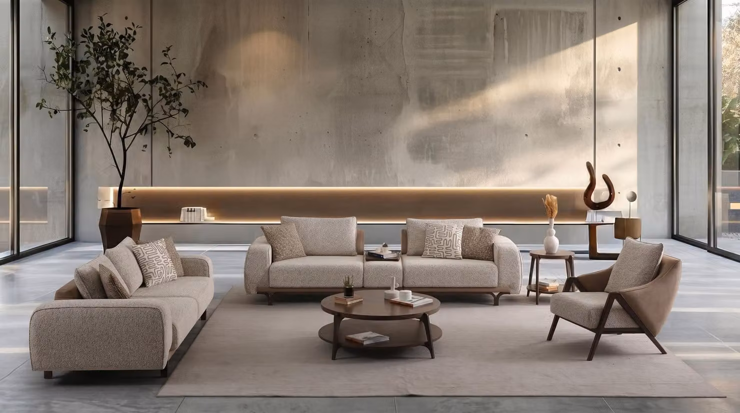 Wohnzimmer Set 3 Sitzer Sofa Sessel Modern Grau Zeitgenössisch