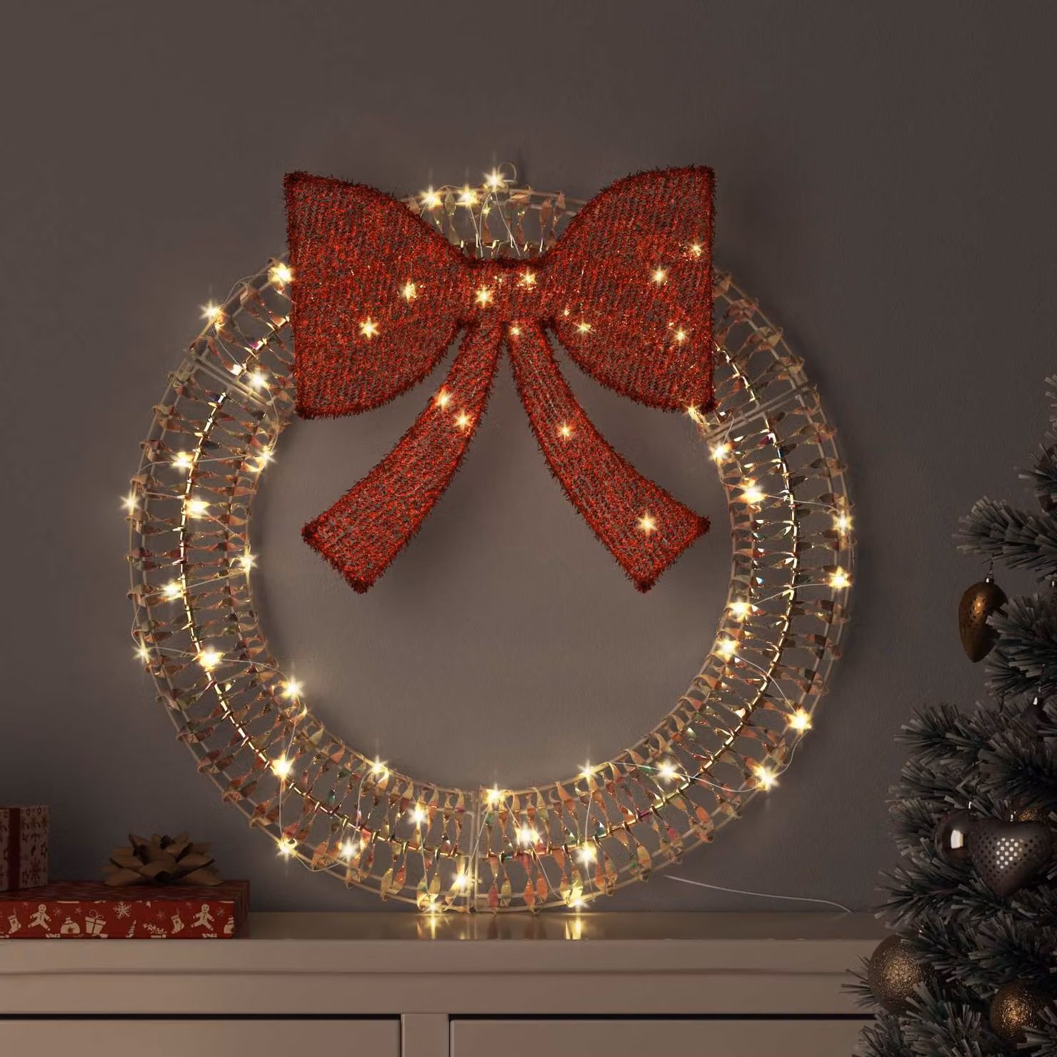 Ghirlanda LED vidaXL bianca con 60 LED e telecomando, L/P/H: 75 x 75 x 8 cm