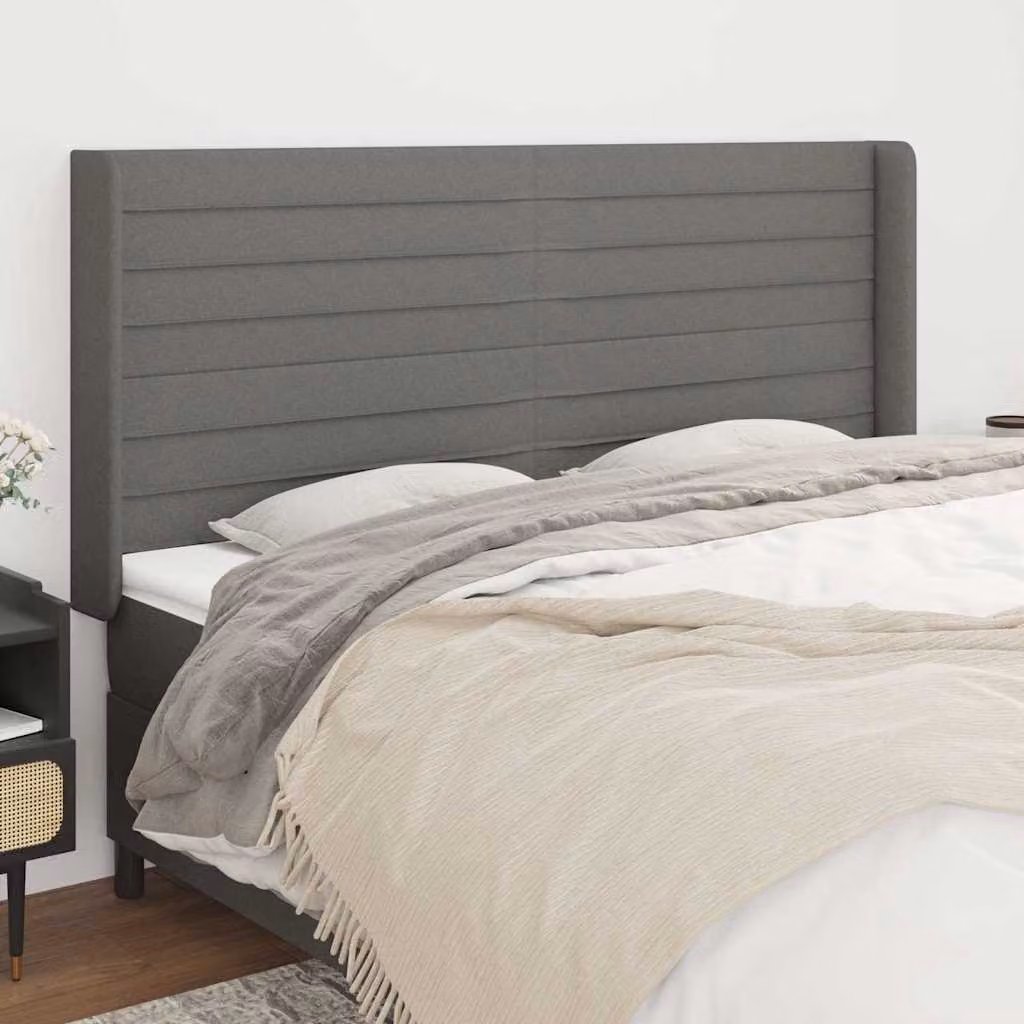 Testiera ad orecchio vidaXL in tessuto grigio scuro L: 203 cm, P: 16 cm, H: 118/128 cm