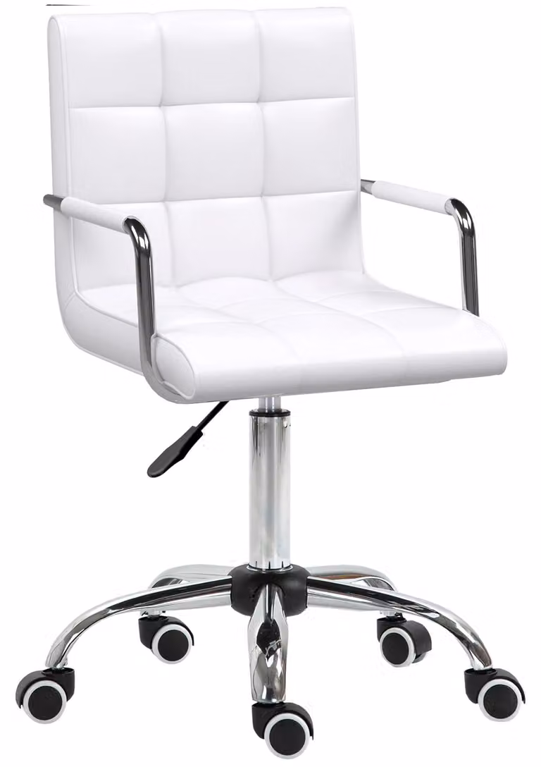 Sedia da ufficio per l'home office - Sedia da scrivania - Ecopelle - Regolabile in altezza - Girevole - Imbottita - Portata massima: 120 kg - Colore: bianco