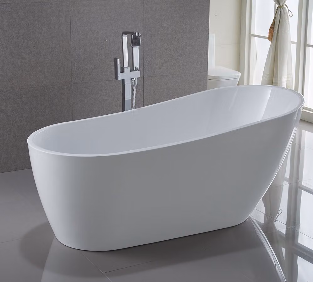 Vasca da bagno autoportante in acrilico 170 x 80 x 72 cm bianco + piedini con valvola di scarico a sifone