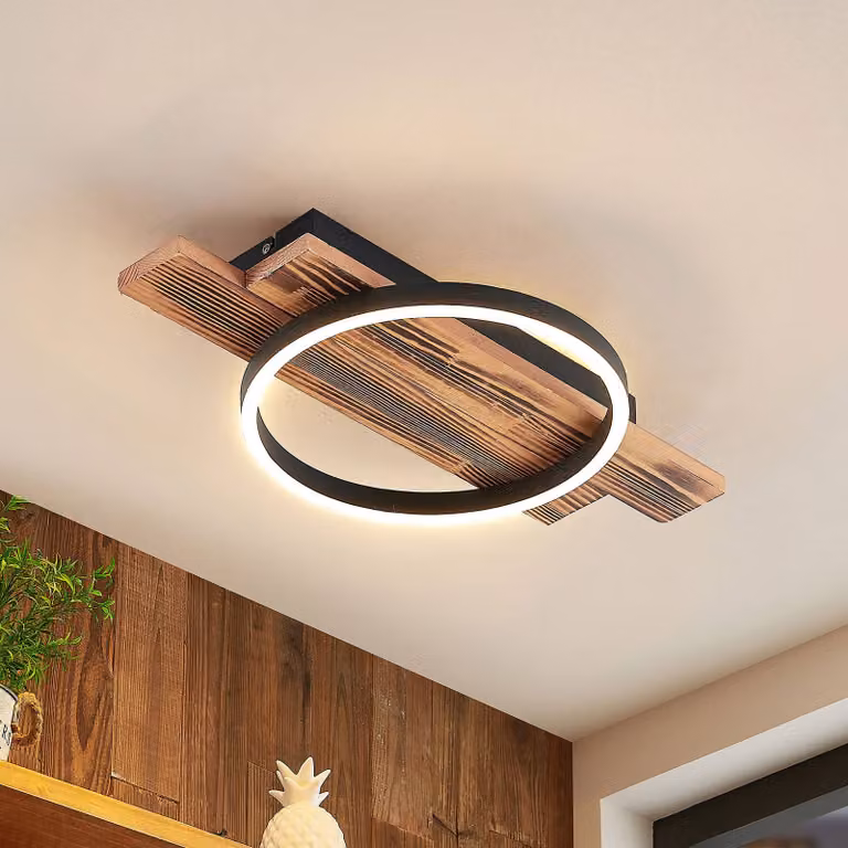 Plafoniera a LED Sentoa Lindby, dimmerabile, Legno chiaro, Soggiorno / Sala da pranzo, Legno, Moderno, Plafoniera LED